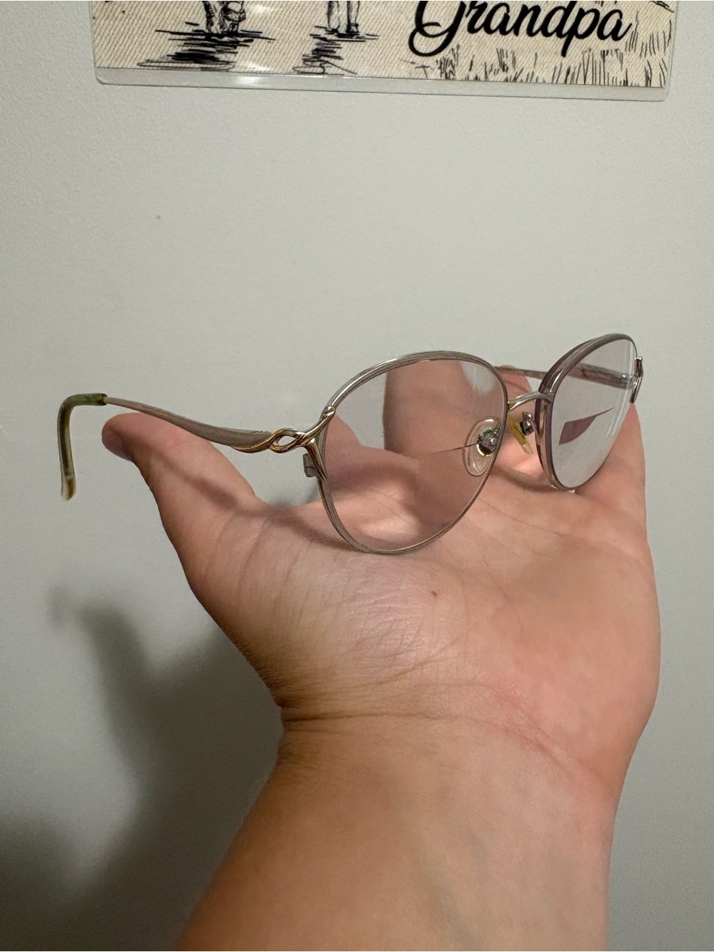 Women's Round Metal Frame Glasses - Transparent Pink Lenses